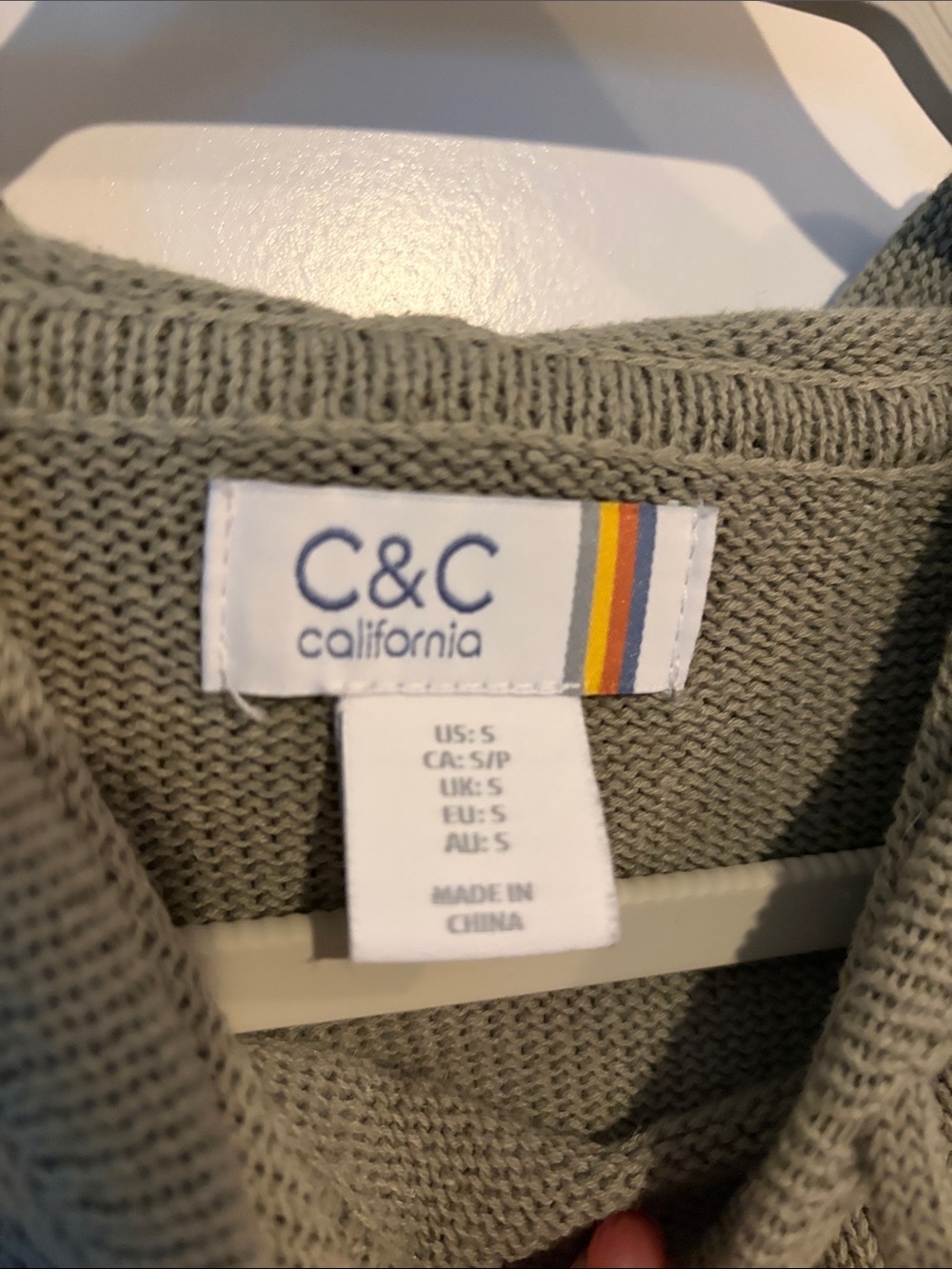 C&C CALIFORNIA | Linen Olive & White Striped Knit Hoodie Sweater - Picture 3 of 14